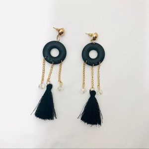 Black Tassel Drop Earrings